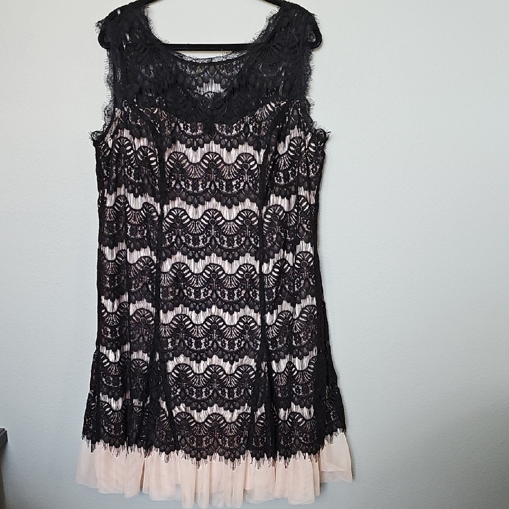 Dressbarn Fairy Ethereal Classy Chic Black Lace Dress with Cream Underlay 18